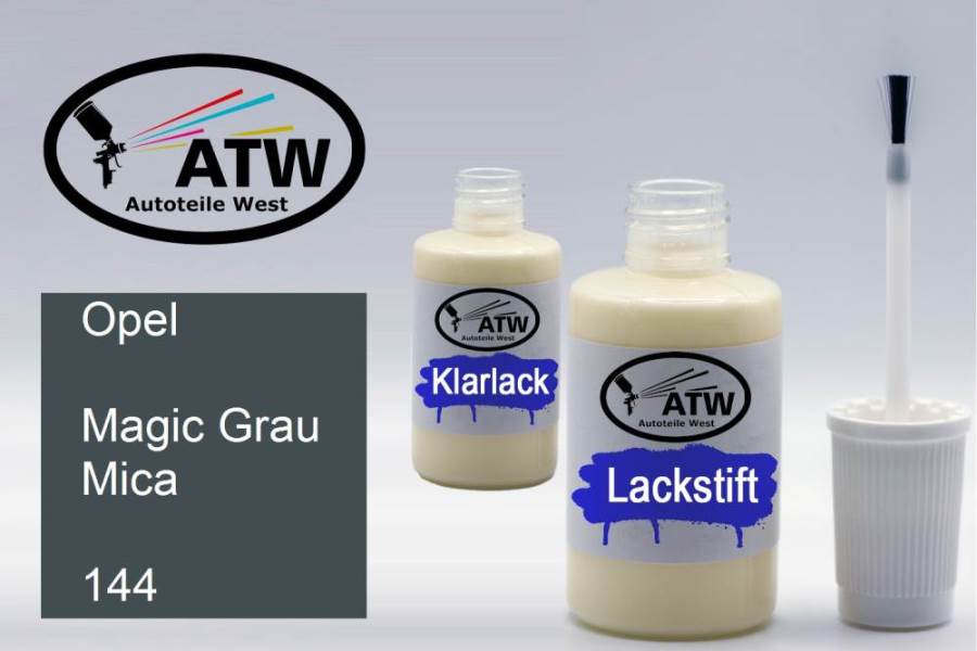 Opel, Magic Grau Mica, 144: 20ml Lackstift + 20ml Klarlack - Set, von ATW Autoteile West.